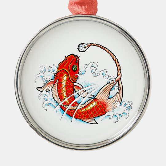 Cool Oriental Red Koi Fish Carp Diamond Tail Metal Ornament