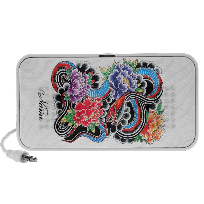 Cool oriental snake with lotus flower tattoo travelling speaker