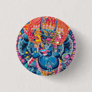 Cool oriental tangka Yamantaka death god tattoo Button