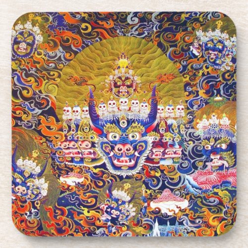 Cool oriental tangka Yamantaka death god tattoo Coaster