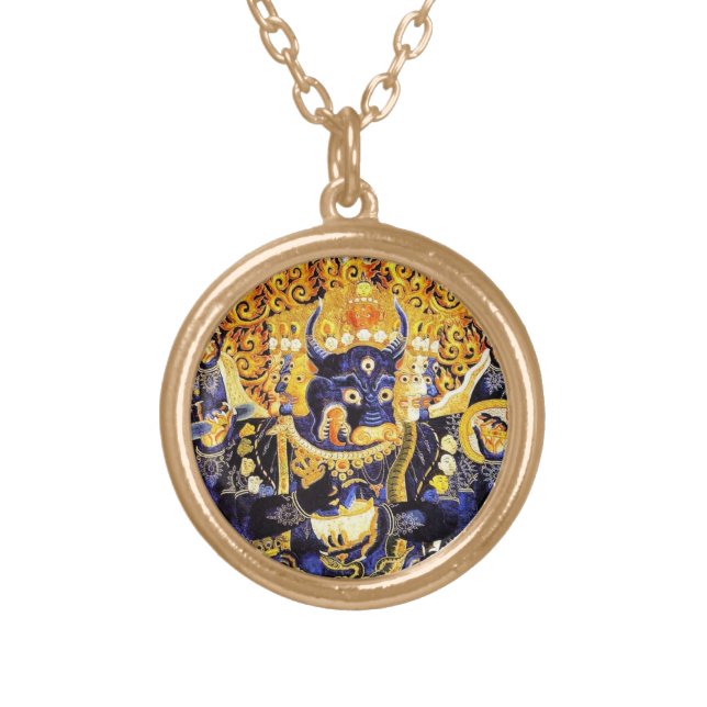 Cool oriental tangka Yamantaka death god tattoo Gold Plated Necklace (Front)