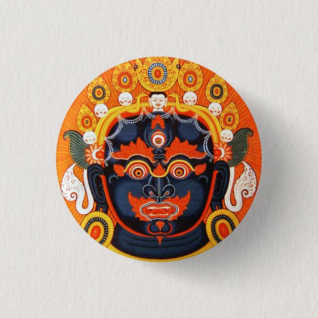 Cool oriental tibetan thangka Bhairava tattoo art Button (Front)