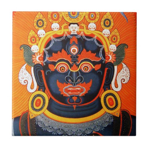 Cool oriental tibetan thangka Bhairava tattoo art Ceramic Tile