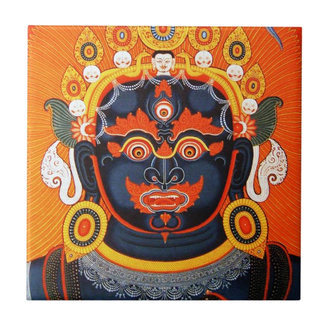 Cool oriental tibetan thangka Bhairava tattoo art Ceramic Tile (Front)