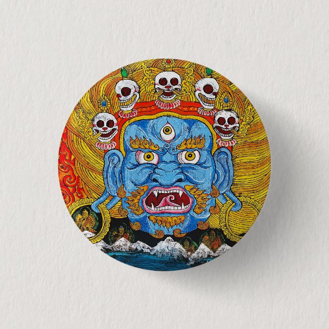 Cool oriental tibetan thangka demon tattoo art button (Front)