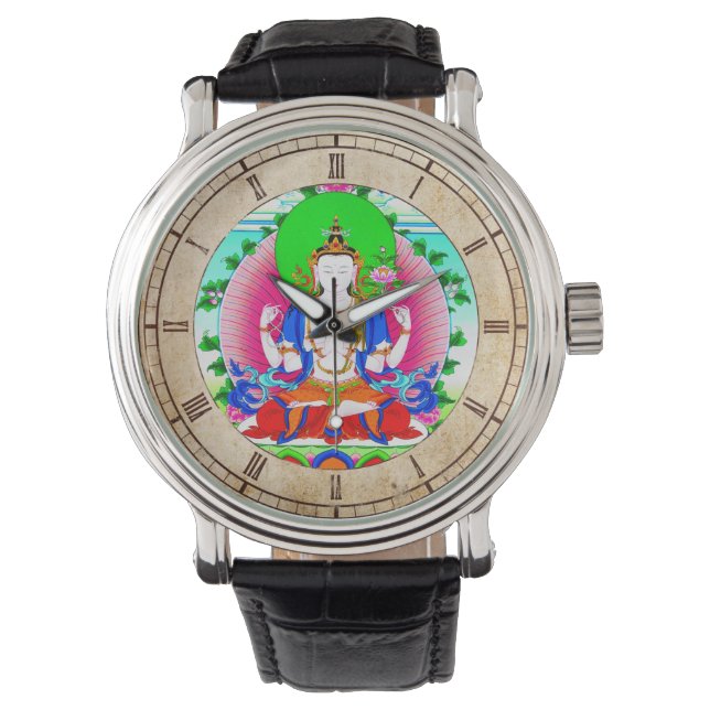 Cool oriental tibetan thangka god tattoo art watch (Front)