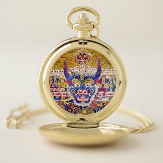 Cool oriental tibetan thangka god tattoo vibrant pocket watch