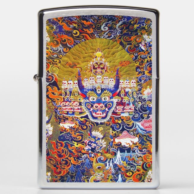 Cool oriental tibetan thangka god tattoo vibrant zippo lighter (Front)