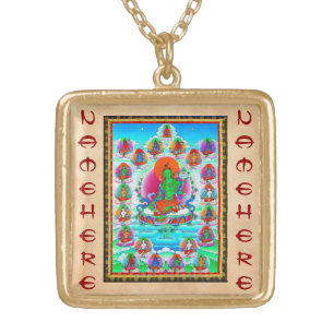 Cool oriental tibetan thangka Green Tara  tattoo Gold Plated Necklace