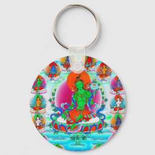 Cool oriental tibetan thangka Green Tara tattoo Keychain