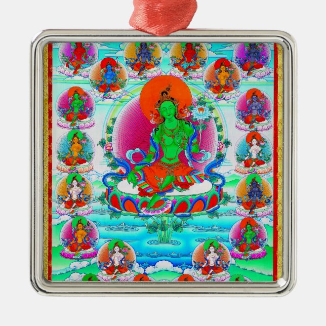 Cool oriental tibetan thangka Green Tara  tattoo Metal Ornament (Front)