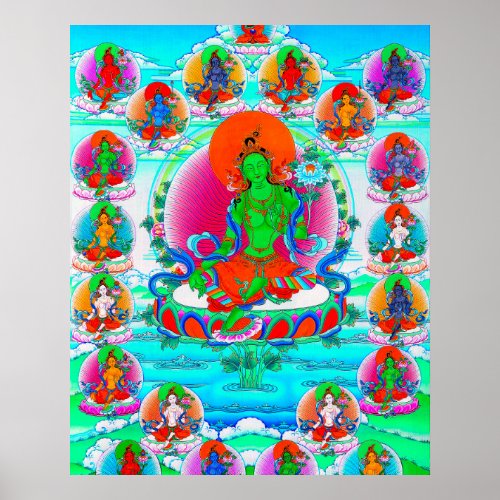 Cool oriental tibetan thangka Green Tara  tattoo Poster