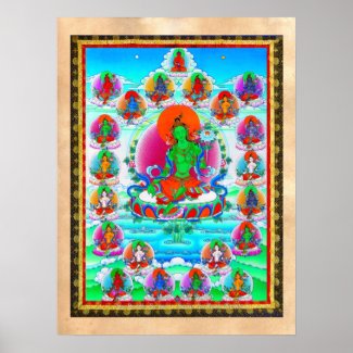 Cool oriental tibetan thangka Green Tara  tattoo Poster