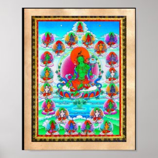 Cool oriental tibetan thangka Green Tara  tattoo Poster