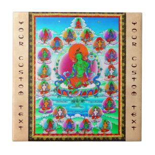 Cool oriental tibetan thangka Green Tara tattoo Tile