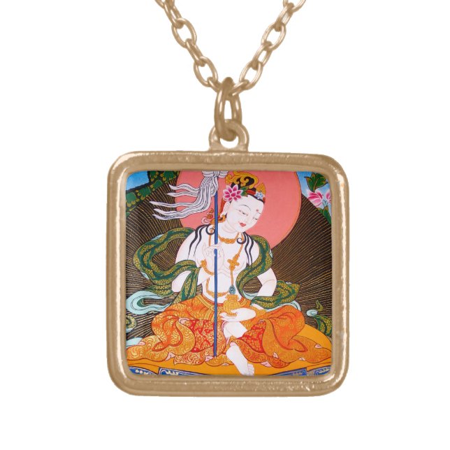 Cool oriental tibetan thangka mandarava tattoo art gold plated necklace (Front)