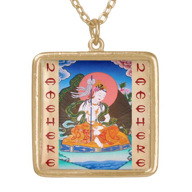 Cool oriental tibetan thangka mandarava tattoo art gold plated necklace (Front)