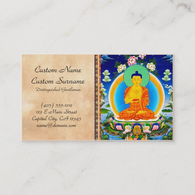Cool oriental tibetan thangka Prabhutaratna Buddha Business Card (Front)
