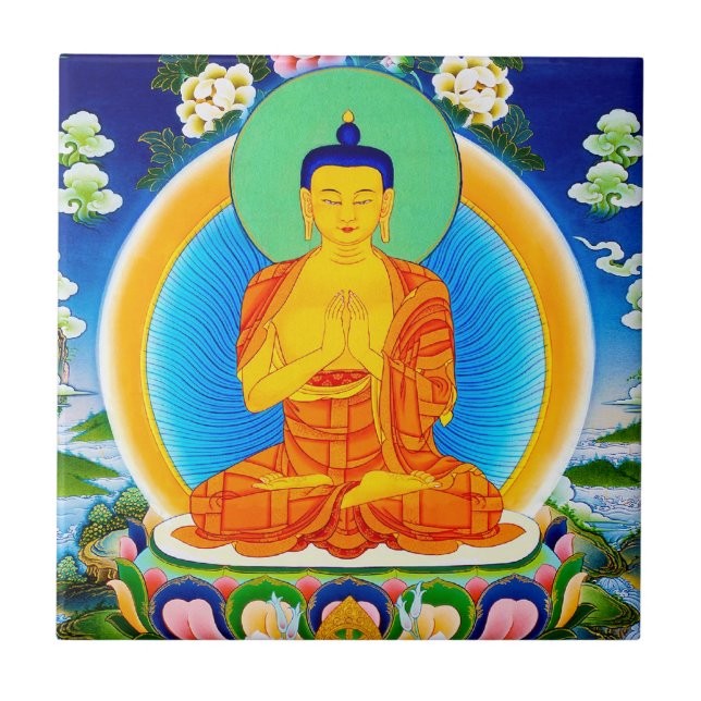 Cool oriental tibetan thangka Prabhutaratna Buddha Ceramic Tile (Front)