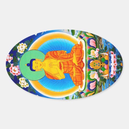 Cool oriental tibetan thangka Prabhutaratna Buddha Oval Sticker