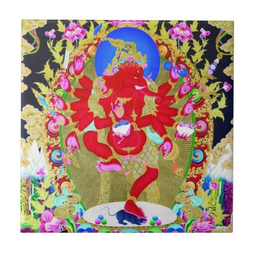 Cool oriental tibetan thangka Red Jambhala tattoo Ceramic Tile