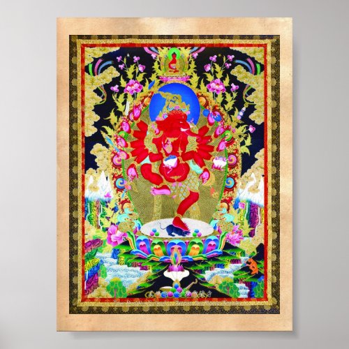 Cool oriental tibetan thangka Red Jambhala tattoo Poster