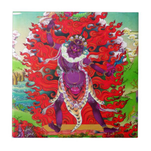 Cool oriental tibetan thangka tattoo Ekajati art Ceramic Tile