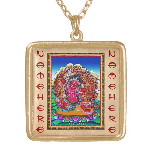 Cool oriental tibetan thangka tattoo Hayagriva Gold Plated Necklace (Front)