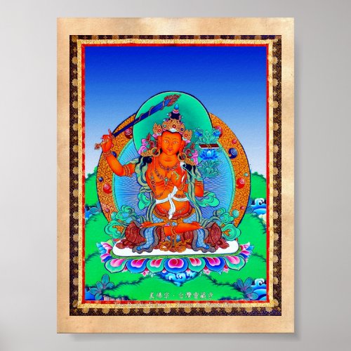 Cool oriental tibetan thangka tattoo Manjusri Poster