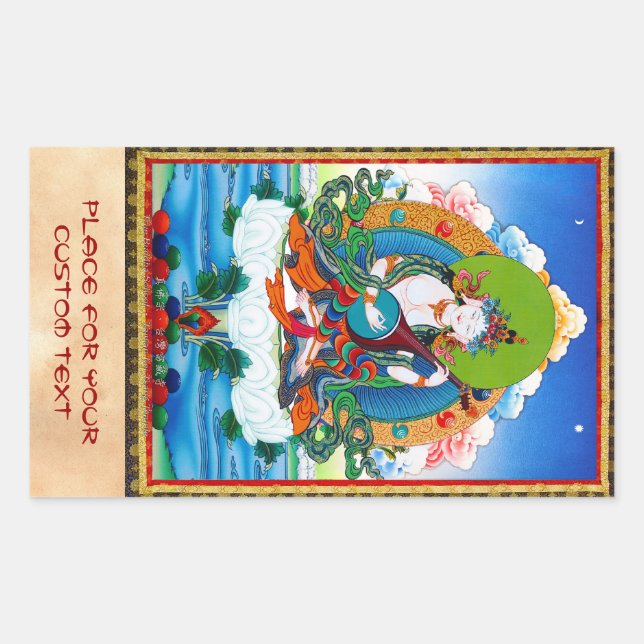 Cool oriental tibetan thangka tattoo Saraswati Rectangular Sticker (Front)