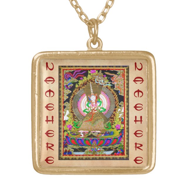 Cool oriental tibetan thangka Usnisa Sitatapatra Gold Plated Necklace (Front)