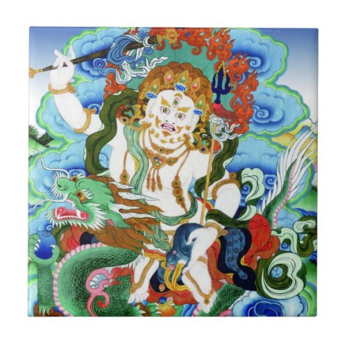 Cool oriental tibetan thangka White Jambhala Ceramic Tile