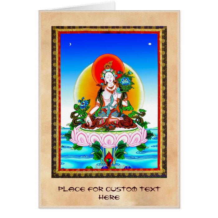 Cool oriental tibetan thangka White Tara tattoo Greeting Cards