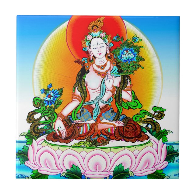 Cool oriental tibetan thangka White Tara tattoo Ceramic Tile (Front)