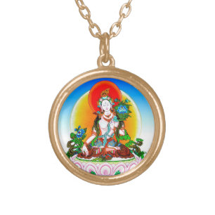 Cool oriental tibetan thangka White Tara tattoo Gold Plated Necklace