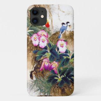 Cool oriental vintage blue birds pink flower grass Case-Mate iPhone case
