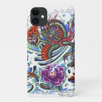 Cool Oriental Water Dragon Purple Lotus tattoo Case-Mate iPhone Case