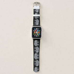 Cool Ornate Elephants Pattern On Black Background Apple Watch Band