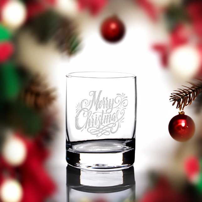 Cool Ornate Merry Christmas Calligraphy Rocks Glass (Creator Uploaded)