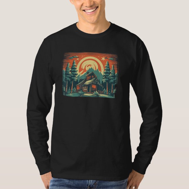 Cool Outdoor House in Mountains for Hostel T-Shirt (Front)
