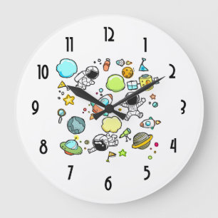 Cool Outer Space Astronauts & Rockets Pattern Large Clock