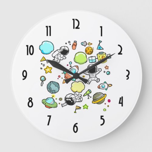 Cool Outer Space Astronauts  Rockets Pattern Large Clock