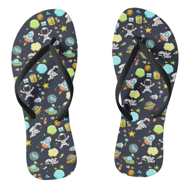 Cool Outer Space Theme - Astronauts & Rocket Ship Flip Flops (Footbed)