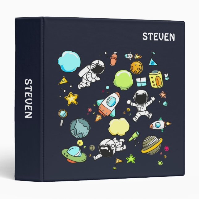 Cool Outer Space Theme - Astronauts & Rocket Ships 3 Ring Binder (Front/Spine)
