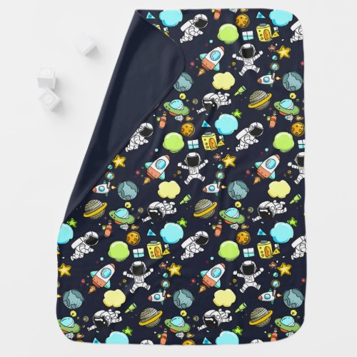 Cool Outer Space Theme _ Astronauts  Rocket Ships Baby Blanket