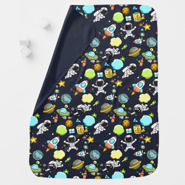 Cool Outer Space Theme - Astronauts & Rocket Ships Baby Blanket (In Situ)
