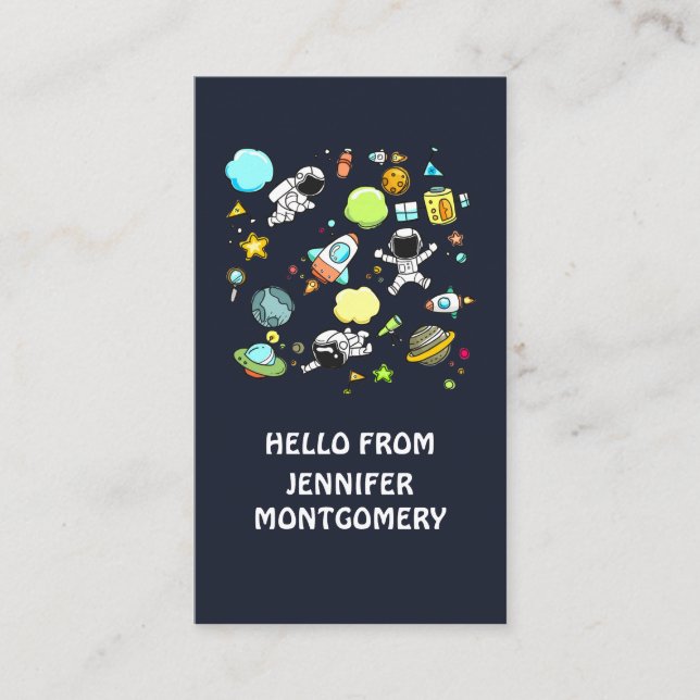 Cool Outer Space Theme - Astronauts & Rocket Ships Business Card (Front)