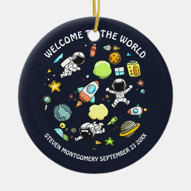 Cool Outer Space Theme - Astronauts & Rocket Ships Ceramic Ornament (Front)