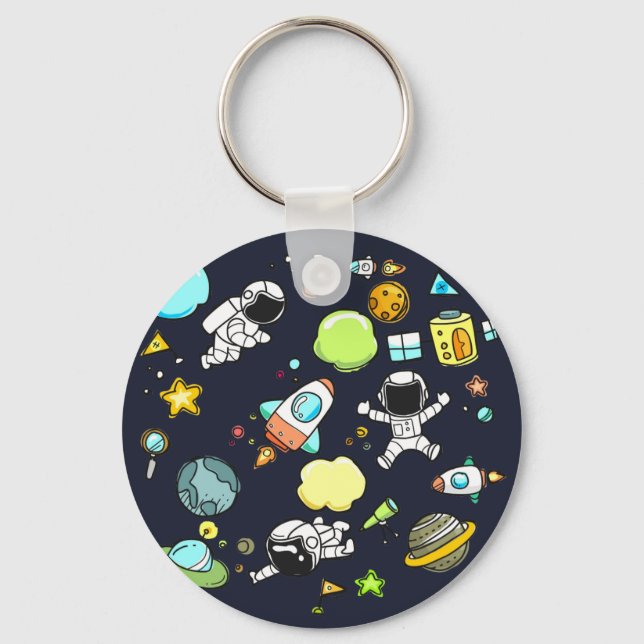 Cool Outer Space Theme - Astronauts & Rocket Ships Keychain (Front)