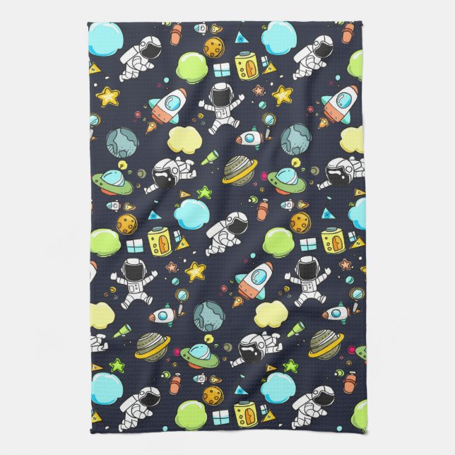 Cool Outer Space Theme - Astronauts & Rocket Ships Kitchen Towel (Vertical)